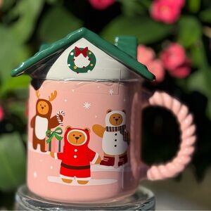 New Starbucks 2025 Holiday Gingerbread House Christmas Ceramic Mug With Lid